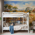 Elephants by the Water Hole - Watercolor Landscapes Series Mural Wallpaper - room preview 02