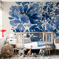 Blue Floral Heart Mural Wallpaper - room preview 02