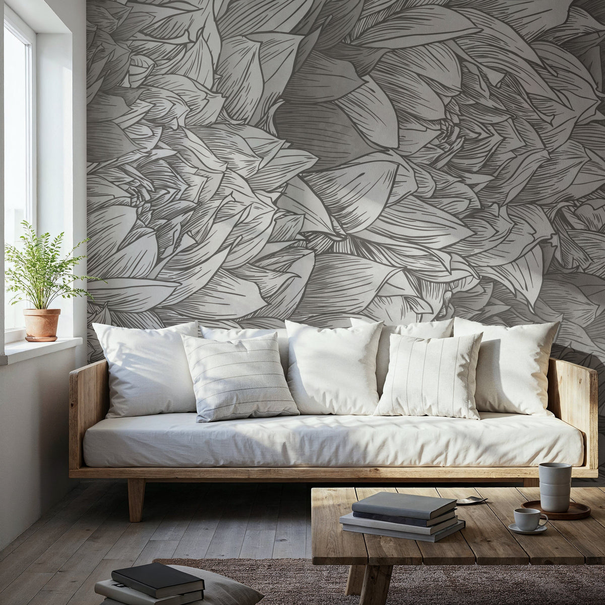 Chasing Dahlia Gray Mural Wallpaper - room preview 02