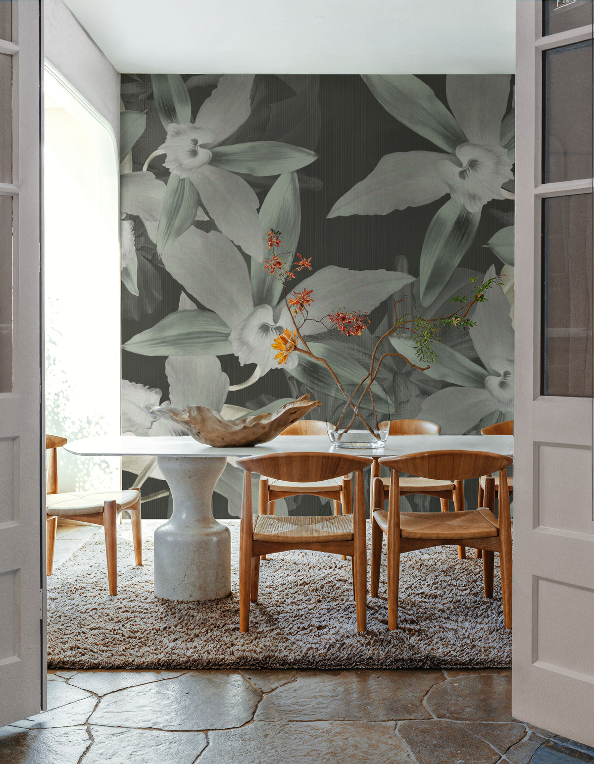 Big Orchids Green Mural Wallpaper - room preview 02