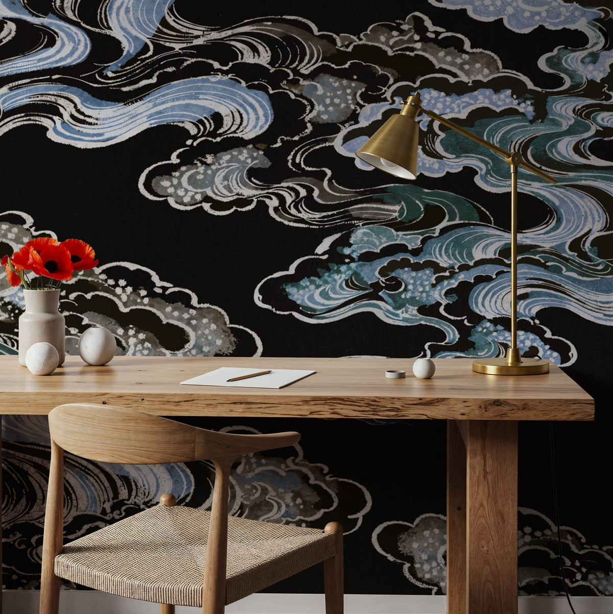 Ukiyo-e Clouds, Midnight Mural Wallpaper - room preview 02