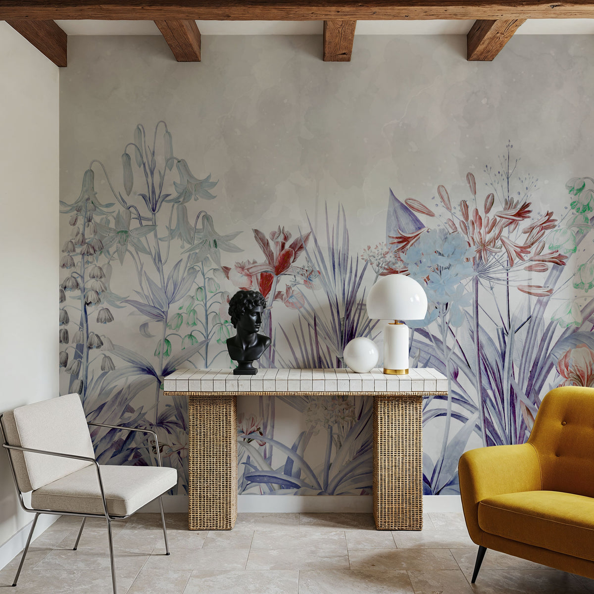 Field of Dreams Soothing Blue Mural Wallpaper - room preview 02