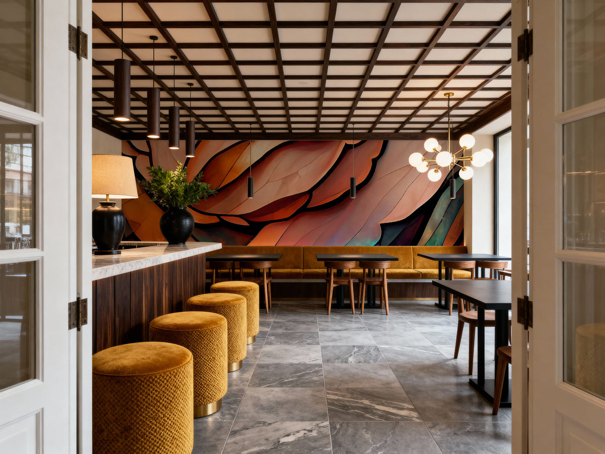 Peach Organic Fields Mural Wallpaper - room preview 02