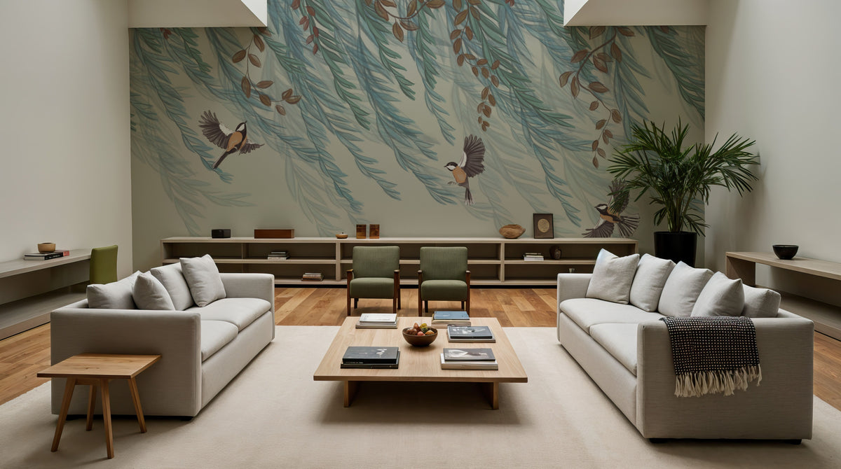 Willow & Birds, Pistachio Mural Wallpaper - room preview 02