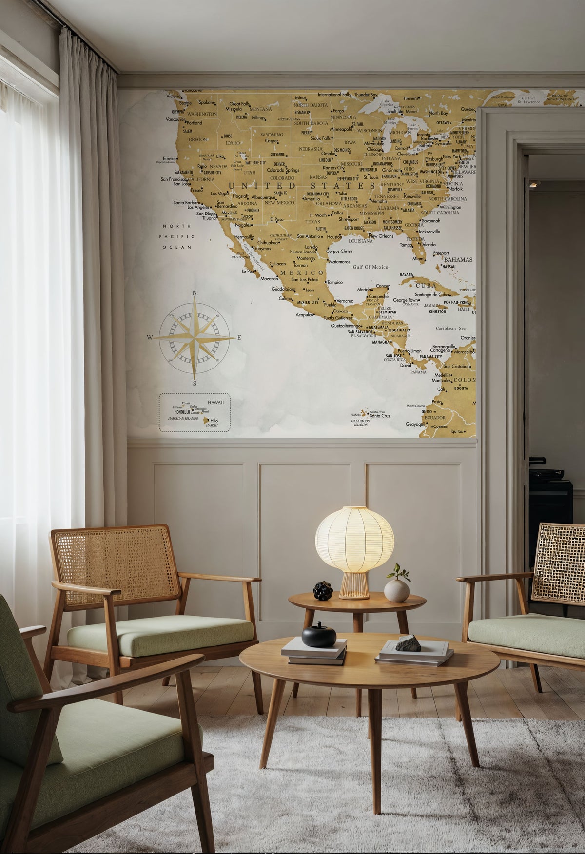 US Mexico Caribbean Map - Rosie Wash Mural Wallpaper - room preview 02