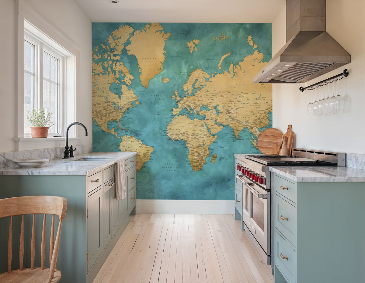 World Map Cities - Lexy Mural Wallpaper - room preview 02
