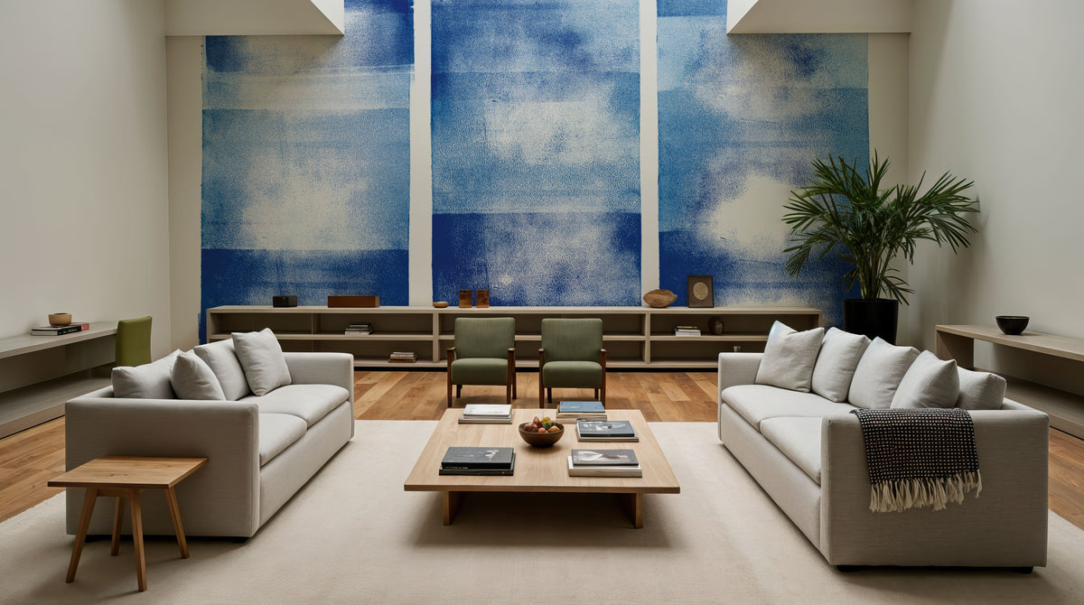 Blue Geometric Abstract Mural Wallpaper - room preview 02