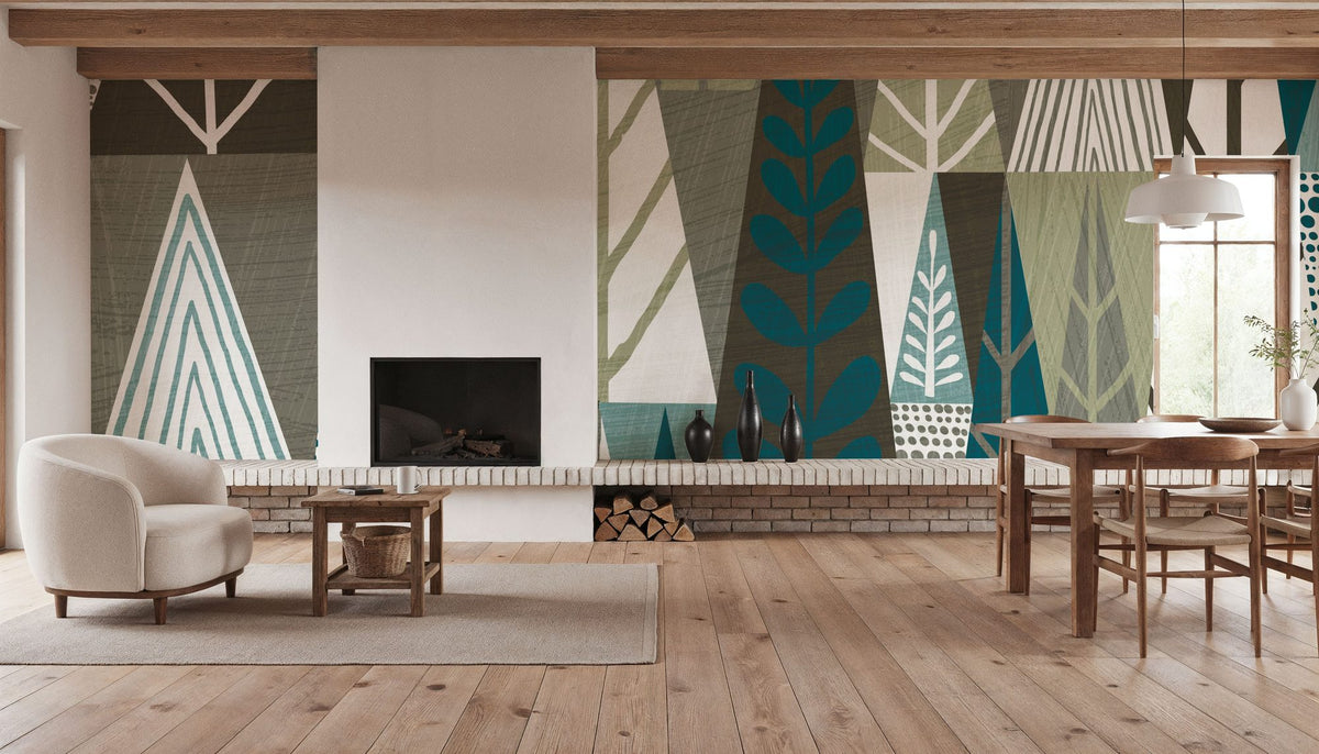 Geometric Forest Mural Wallpaper - room preview 02