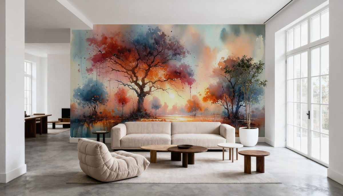Autumn's Fiery Canopy At Dusk Mural Wallpaper - room preview 02