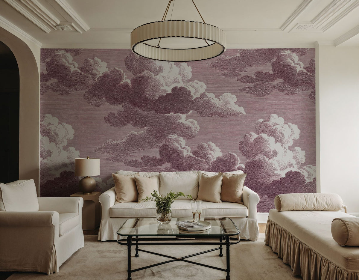 Intaglio Clouds, Burgundy Mural Wallpaper - room preview 02