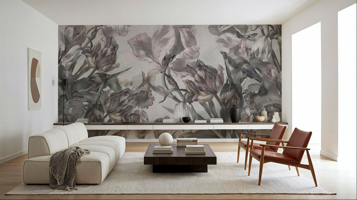 Tulips Feast, White Mural Wallpaper - room preview 02