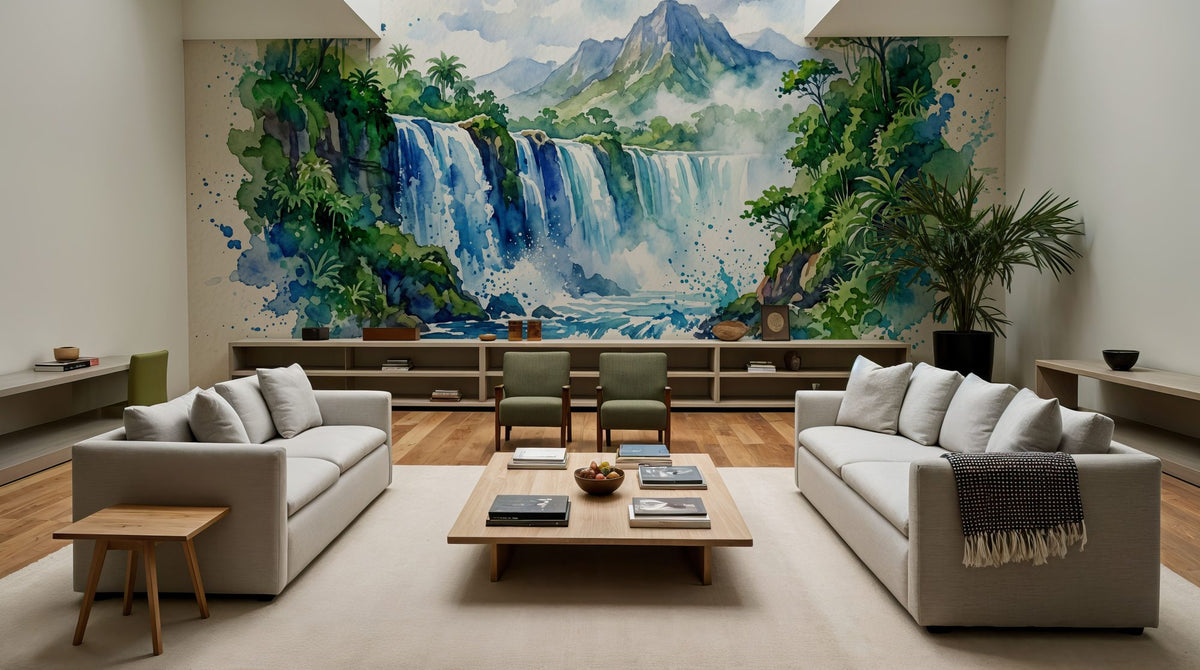 Tropical Waterfall - Watercolor Landscapes Series Mural Wallpaper - room preview 02