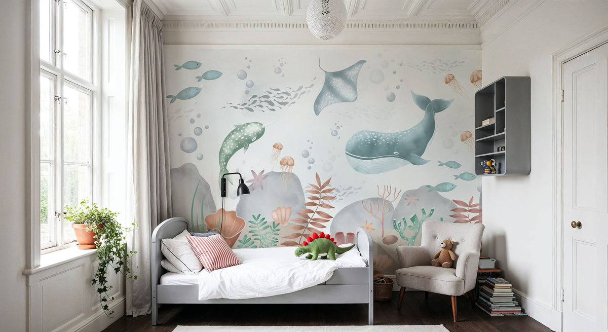 Ocean Paradise, Seafoam Mural Wallpaper - room preview 02