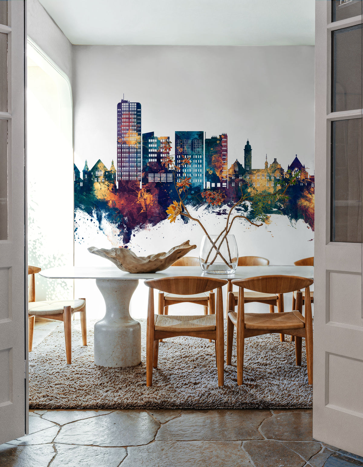 Swindon England Skyline Blue & Bronze Mural Wallpaper - room preview 02