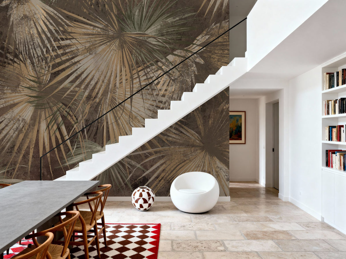 Retro Sunny Palms Mural Wallpaper - Warm Tone - room preview 02