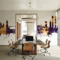 Luxembourg City Skyline Purple & Gold Mural Wallpaper - room preview 02
