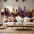 Gold Coast Australia Skyline Purple & Gold Mural Wallpaper - room preview 02