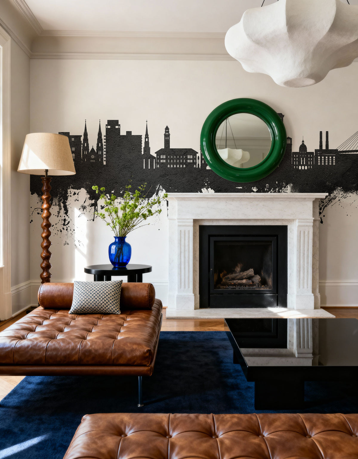 Savannah Georgia Skyline Black & White Mural Wallpaper - room preview 02