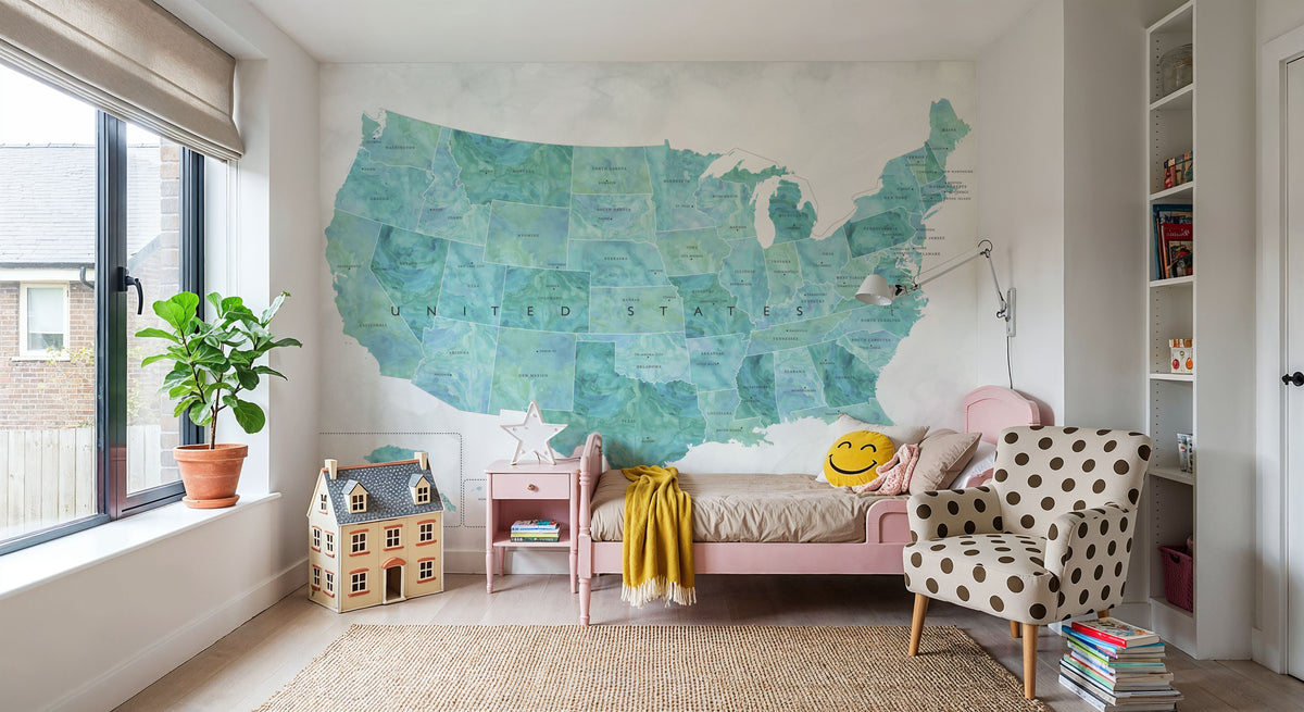 US State Map - Lia Wash Mural Wallpaper - room preview 02