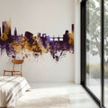 Newport Wales Skyline Purple & Gold Mural Wallpaper - room preview 02