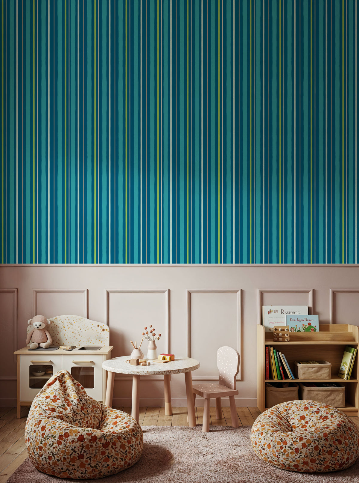Kala Lines Blue Mural Wallpaper - room preview 02