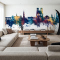 Reims France Skyline Blue & Bronze Mural Wallpaper - room preview 02