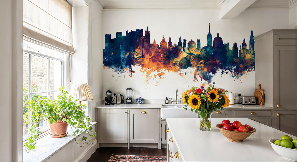 Salzburg Austria Skyline Blue & Bronze Mural Wallpaper - room preview 02