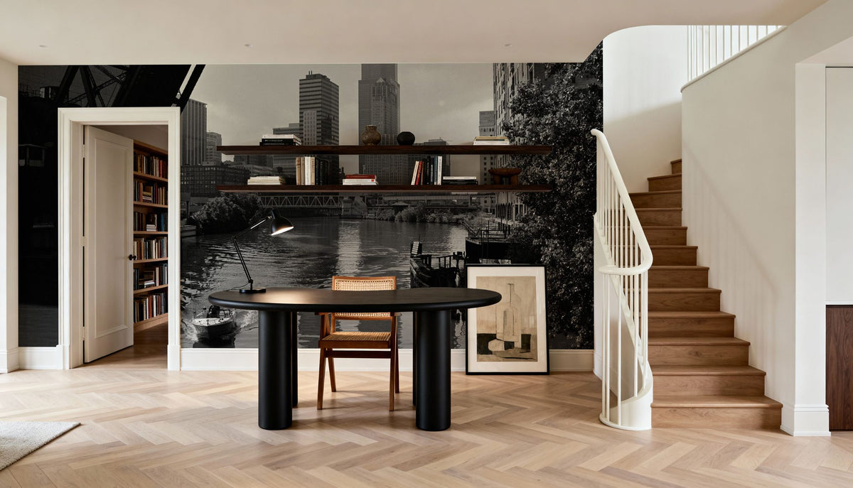 Urban River Crossing Mural Wallpaper - room preview 02
