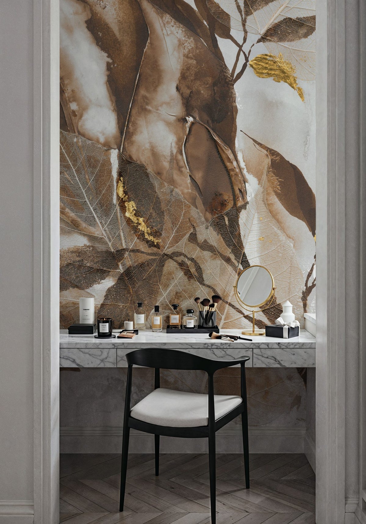 Gilded Leaf Collage II Mural Wallpaper - Warm Tone - room preview 02