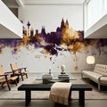Liverpool England Skyline Purple & Gold Mural Wallpaper - room preview 02
