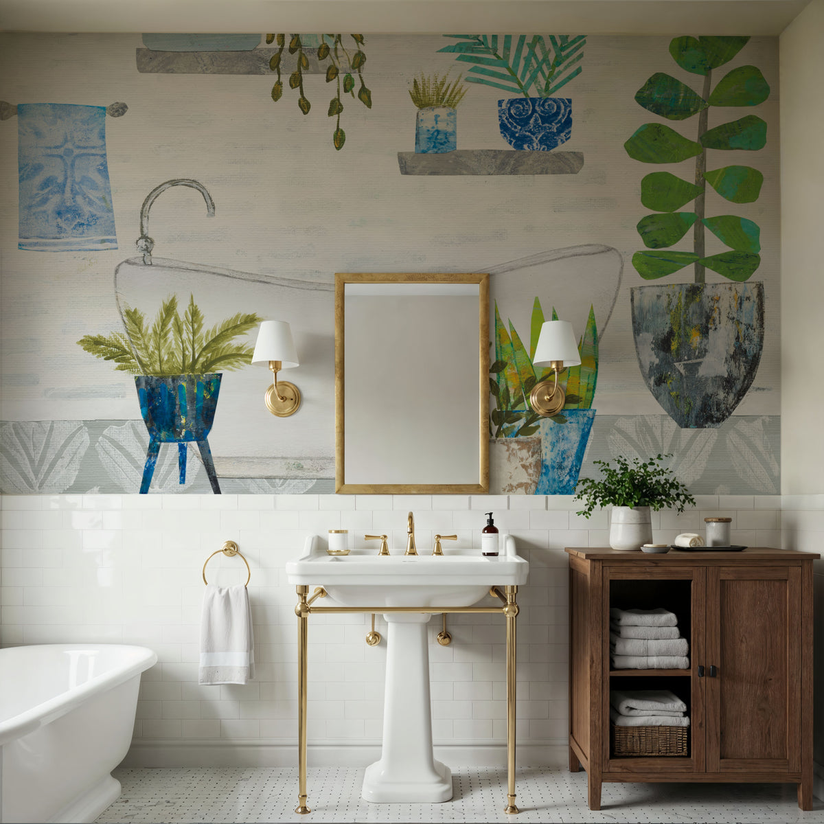 Botanical Bathroom II Mural Wallpaper - room preview 02