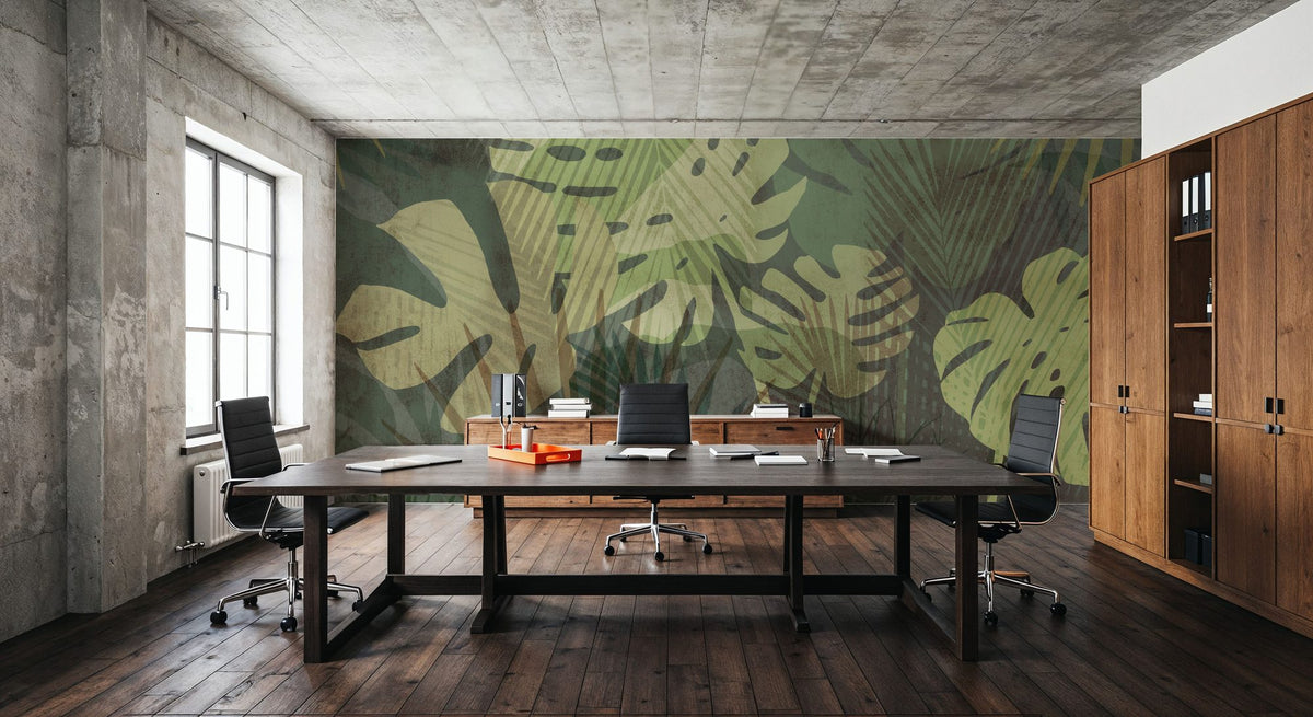 Big Monstera Leaves, Olive Mural Wallpaper - room preview 02