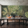 Big Monstera Leaves, Olive Mural Wallpaper - room preview 02