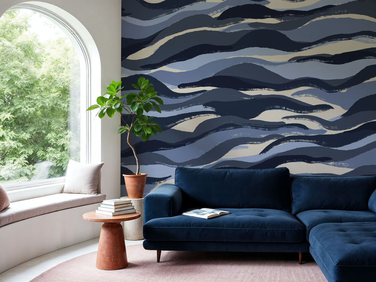 Blue Tiger Pattern Mural Wallpaper - room preview 02