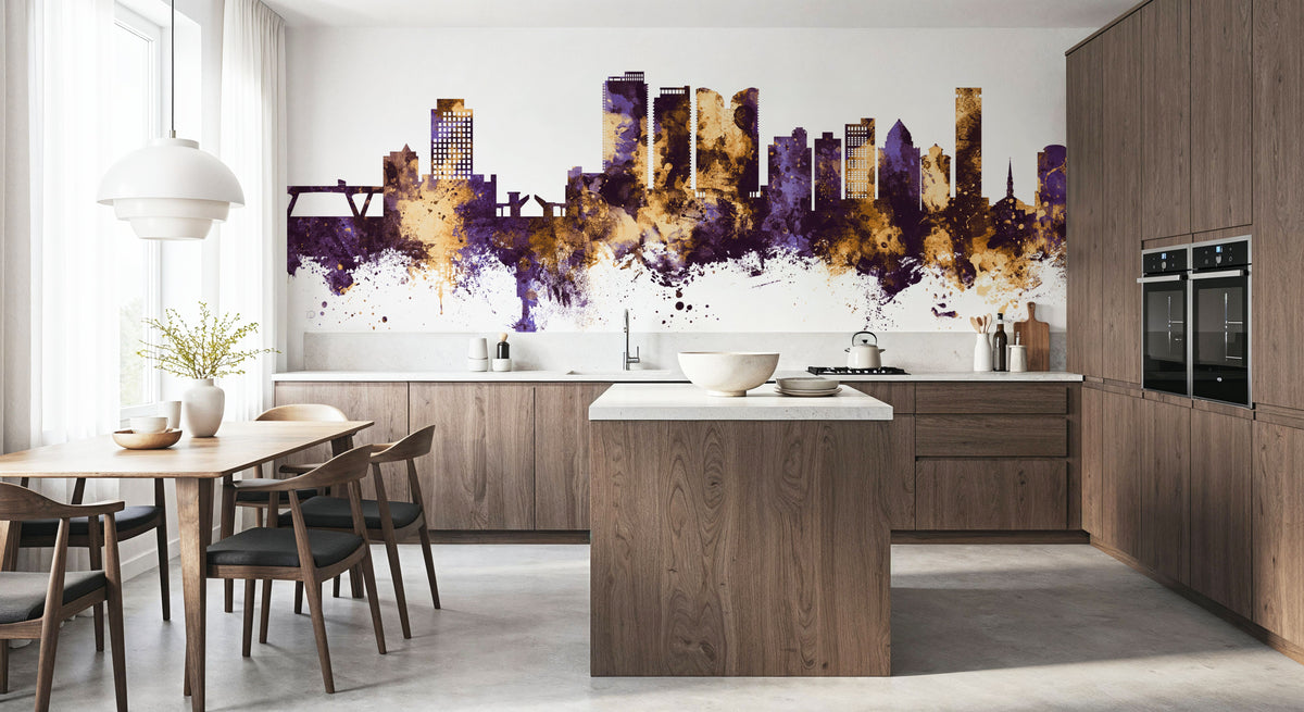 Fort Lauderdale Florida Skyline Purple & Gold Mural Wallpaper - room preview 02