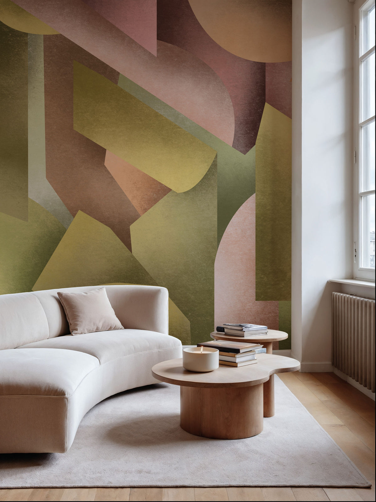 Chalky Geometrica, Spring Green & Rose Mural Wallpaper - room preview 02