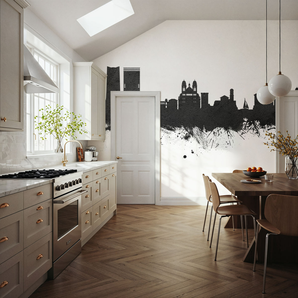Marseille France Skyline Black & White Mural Wallpaper - room preview 02