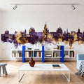 Egham England Skyline Purple & Gold Mural Wallpaper - room preview 02