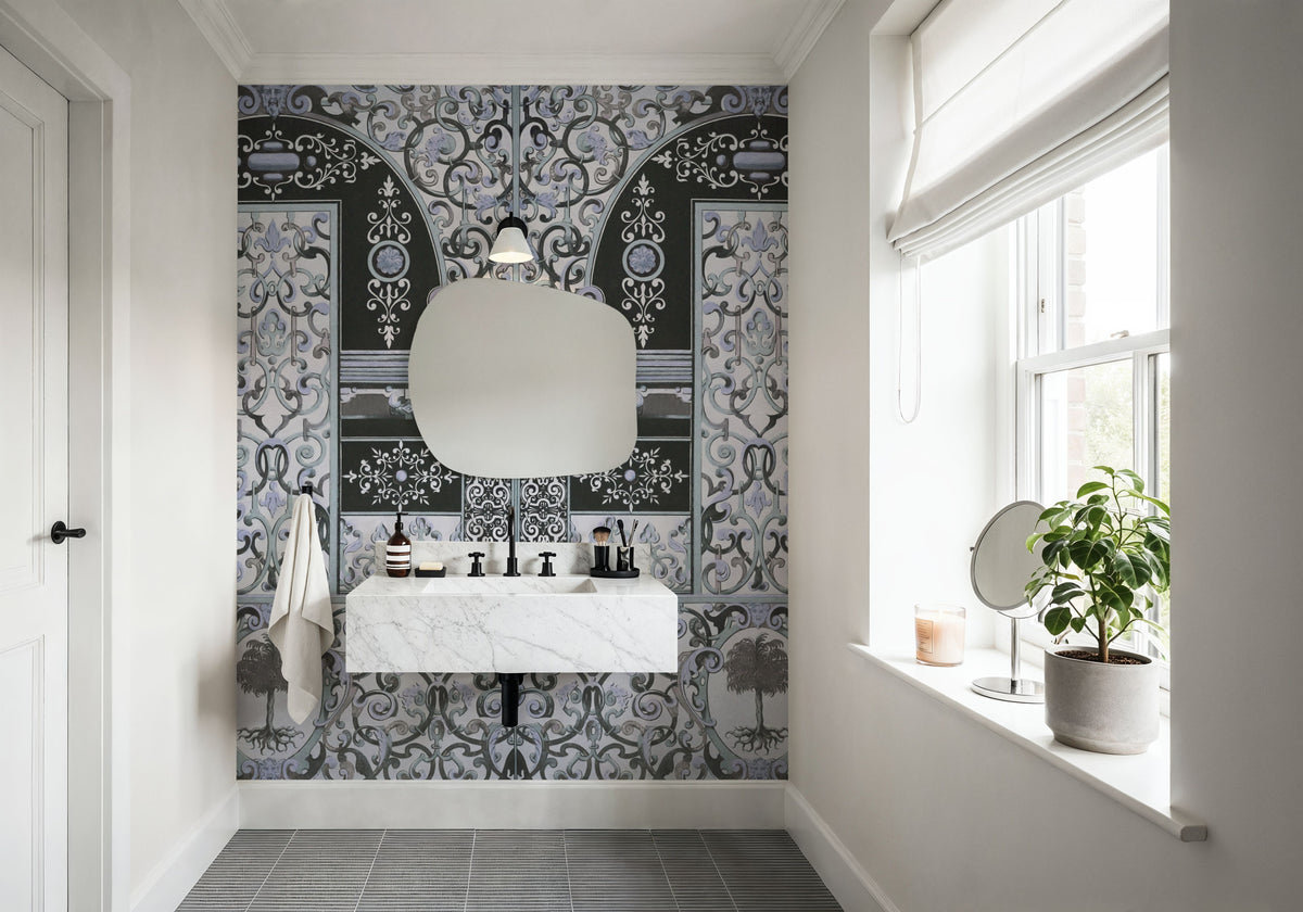 German Renaissance, Periwinkle Mural Wallpaper - room preview 02