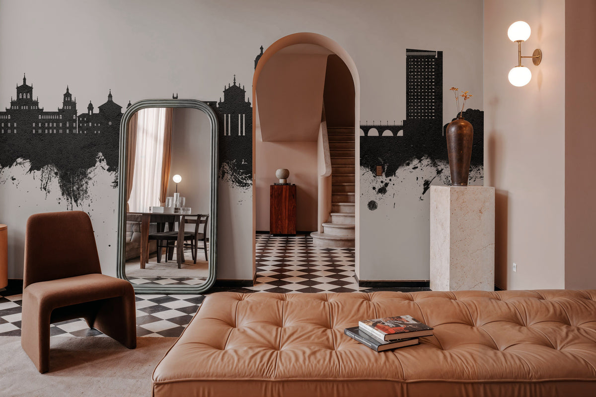 Valladolid Spain Skyline Black & White Mural Wallpaper - room preview 02