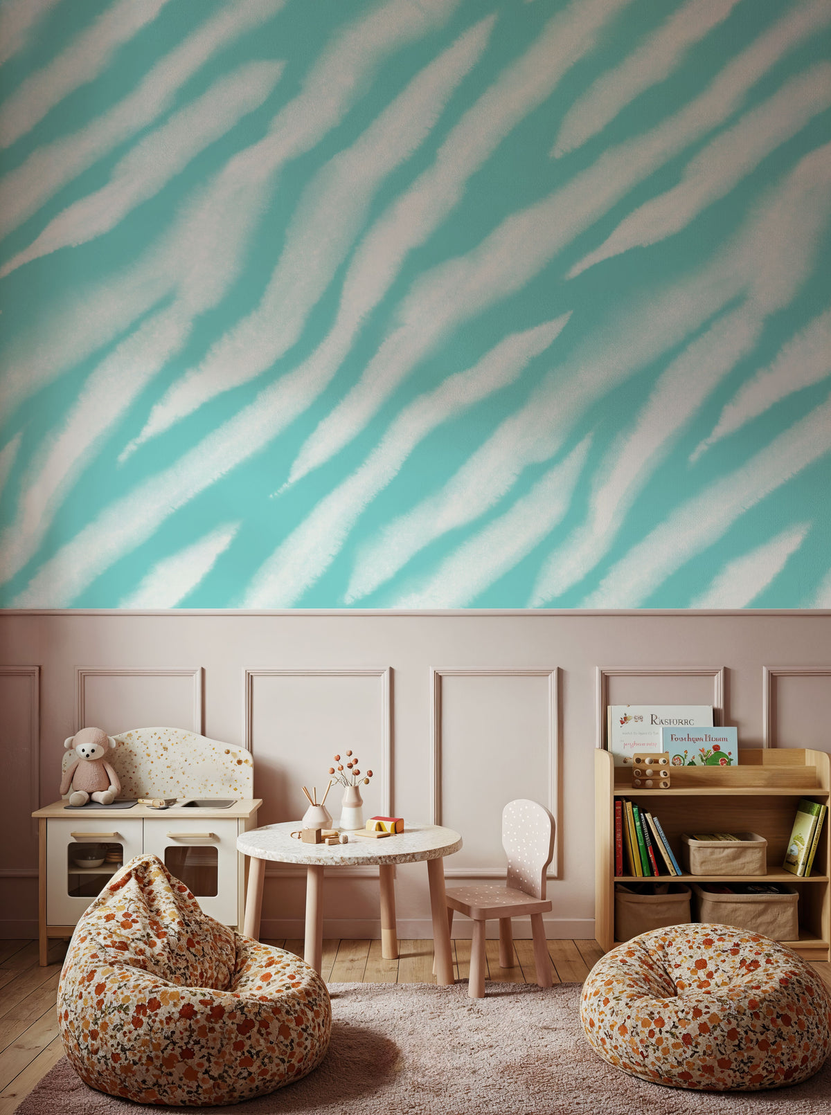 Watercolor Tiger Stripes, Turqouise Mural Wallpaper - room preview 02