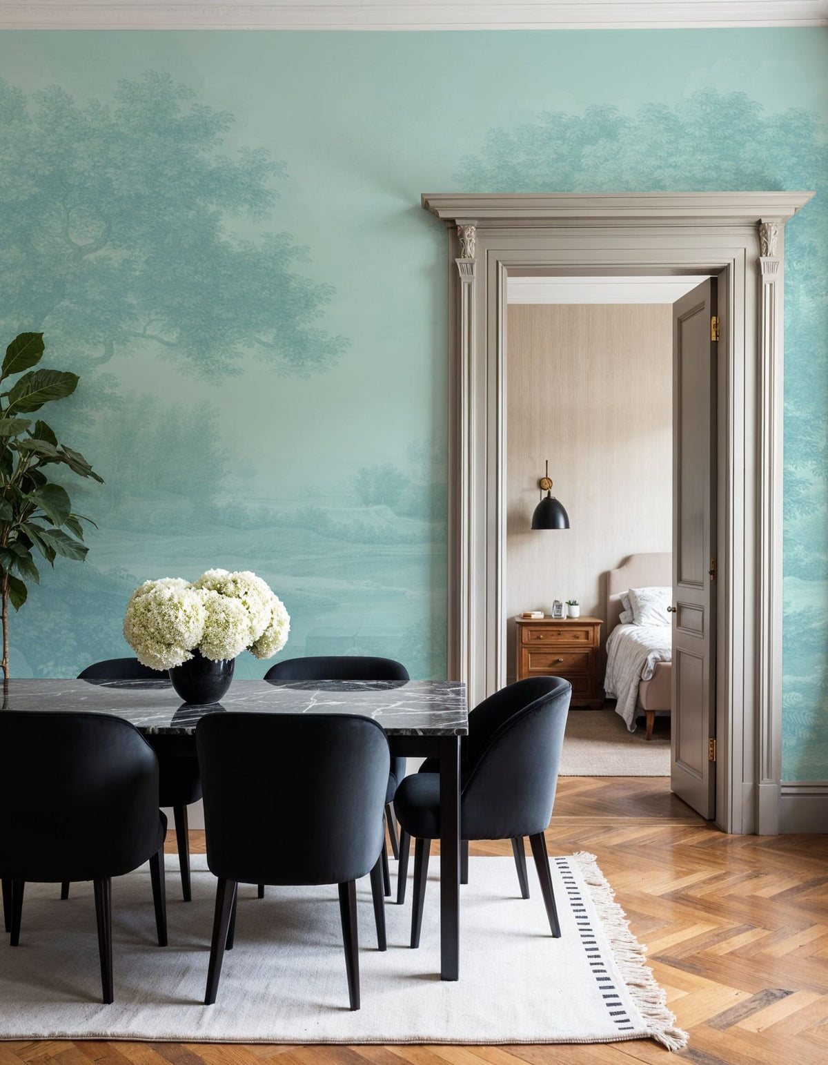 Riverbank Oak Landscape, Seafoam Mural Wallpaper - room preview 02