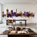 Colchester England Skyline Purple & Gold Mural Wallpaper - room preview 02