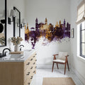 Pamplona Spain Skyline Purple & Gold Mural Wallpaper - room preview 02