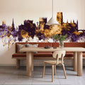 Durham England Skyline Purple & Gold Mural Wallpaper - room preview 02