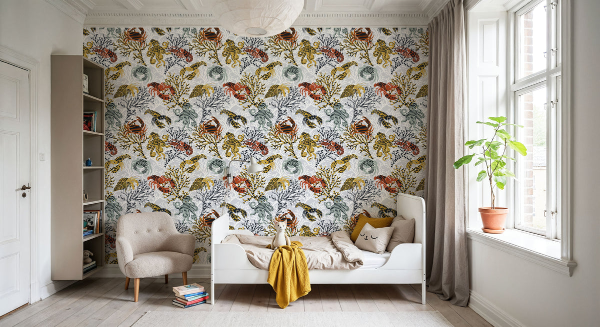 Vibrant Coral Reef, Grey Mural Wallpaper - room preview 02