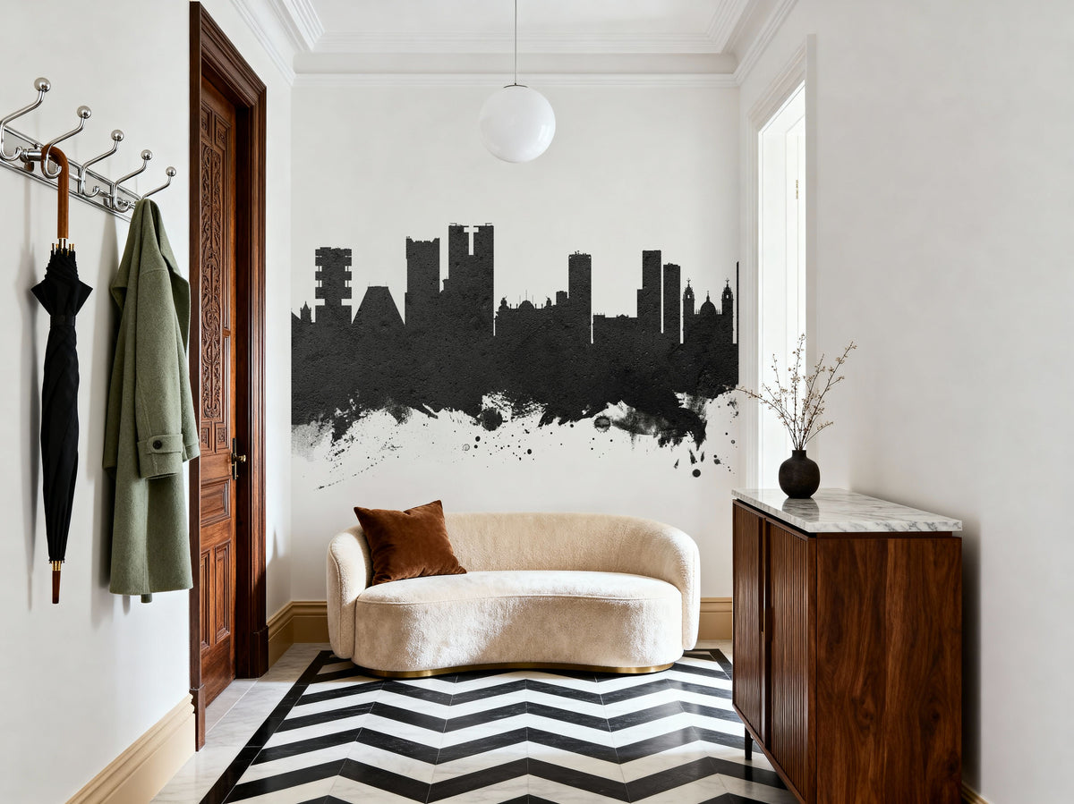 Rio De Janeiro Brazil Skyline Black & White Mural Wallpaper - room preview 02