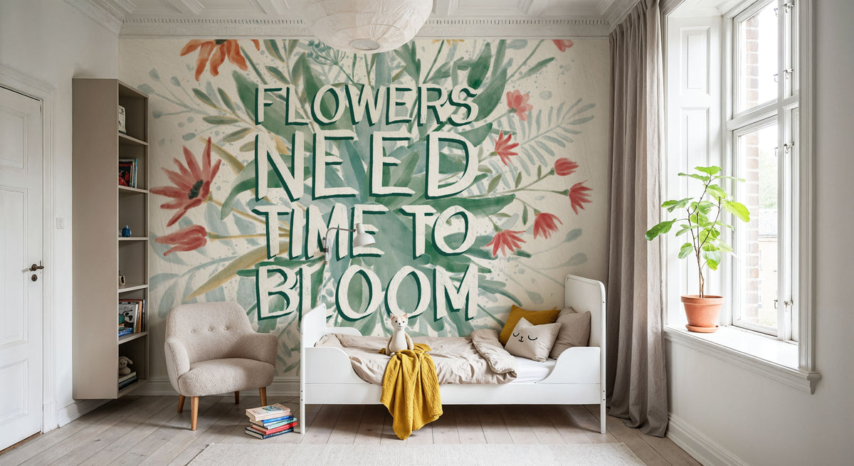 Flowers Need Time to Bloom Mural Wallpaper - room preview 02