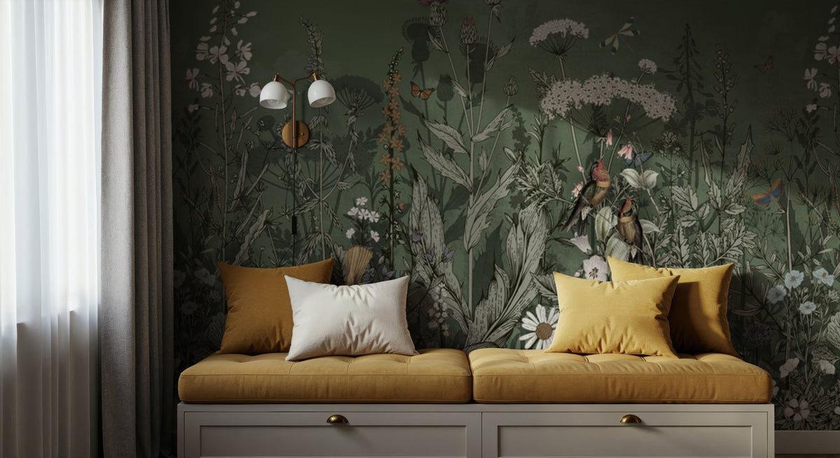 Meadow Finds Green Mural Wallpaper - room preview 02