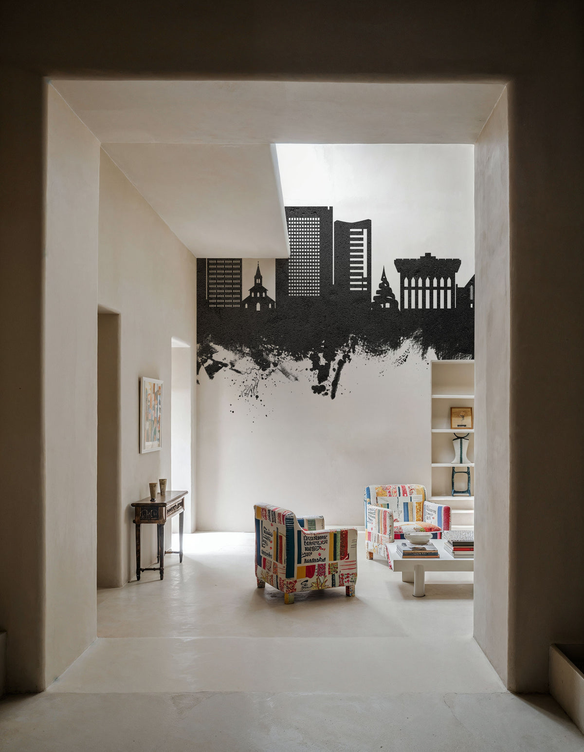 Yaoundé Cameroon Skyline Black & White Mural Wallpaper - room preview 02
